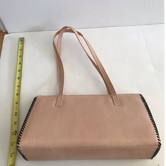 Vintage Rare Saks Fifth Avenue Leather Shoulder bag Lizard Textured Italy Peach - Picture 8 of 10